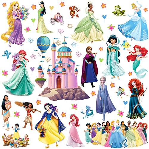 2 Sheets Princess Wall Decals for Kids, Large Removable Waterproof Peel and Stick Wall Stickers Ideal for Boys Girls Bedroom Bathroom Living Room Nursery Playroom Wall Decor - PUF HOUSE